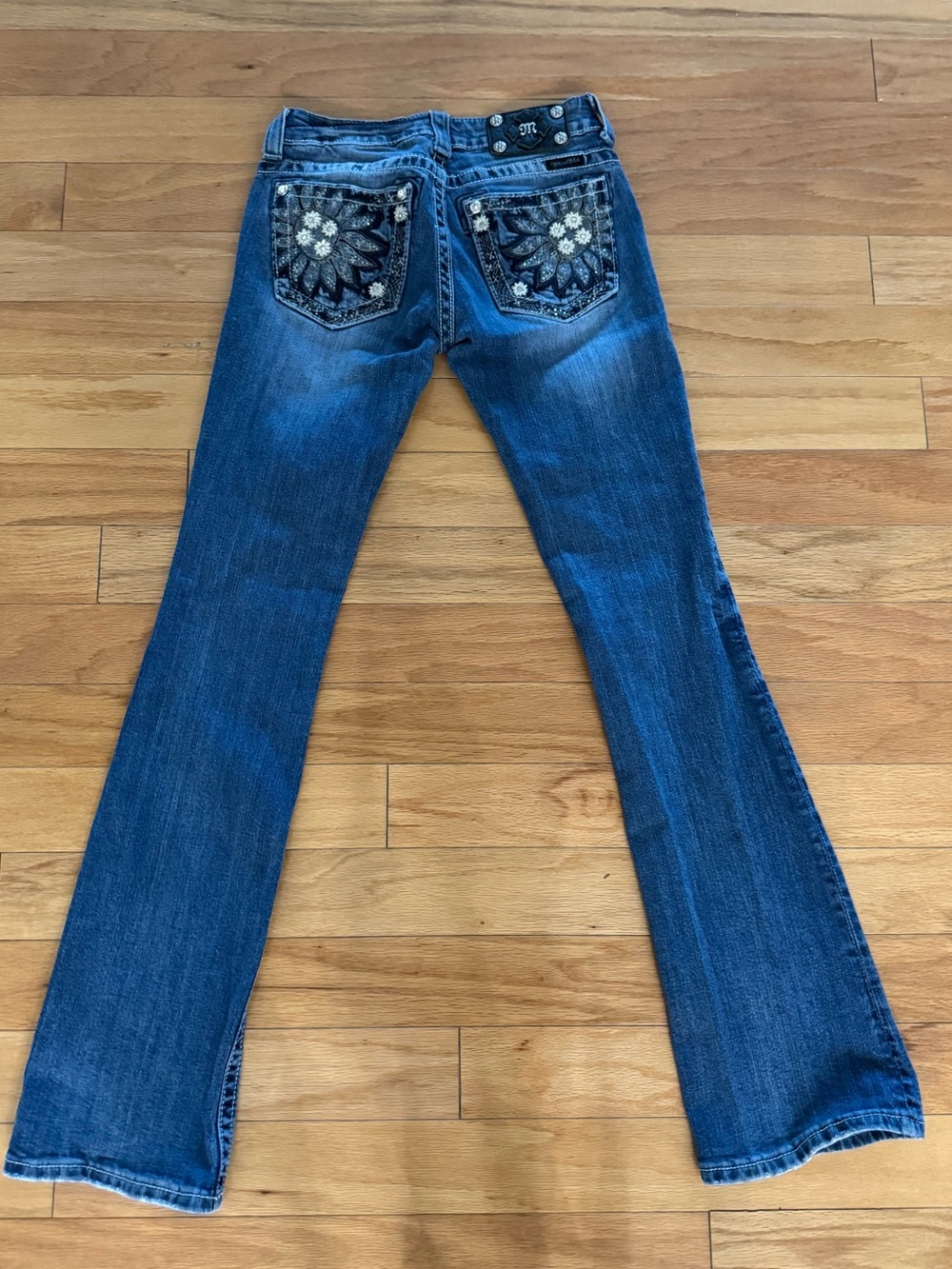 Miss Me Blue Bootcut Floral Gemstone Jeans Size 25